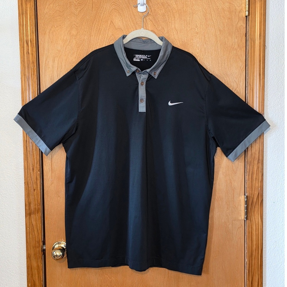 Nike Golf Tour Performance Dri-FIT Polo Shirt Mens XL Black Grey Button Down